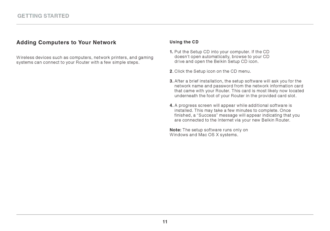 Belkin 8820AU00398 user manual Adding Computers to Your Network, Using the CD 