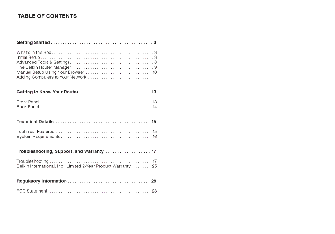 Belkin 8820ED00372_F7D2301_V1 user manual Table Of Contents 