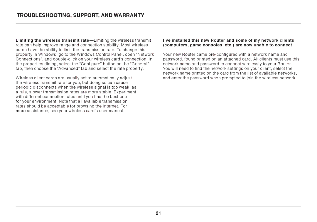 Belkin 8820ED00372_F7D2301_V1 user manual Troubleshooting, Support, and Warranty 