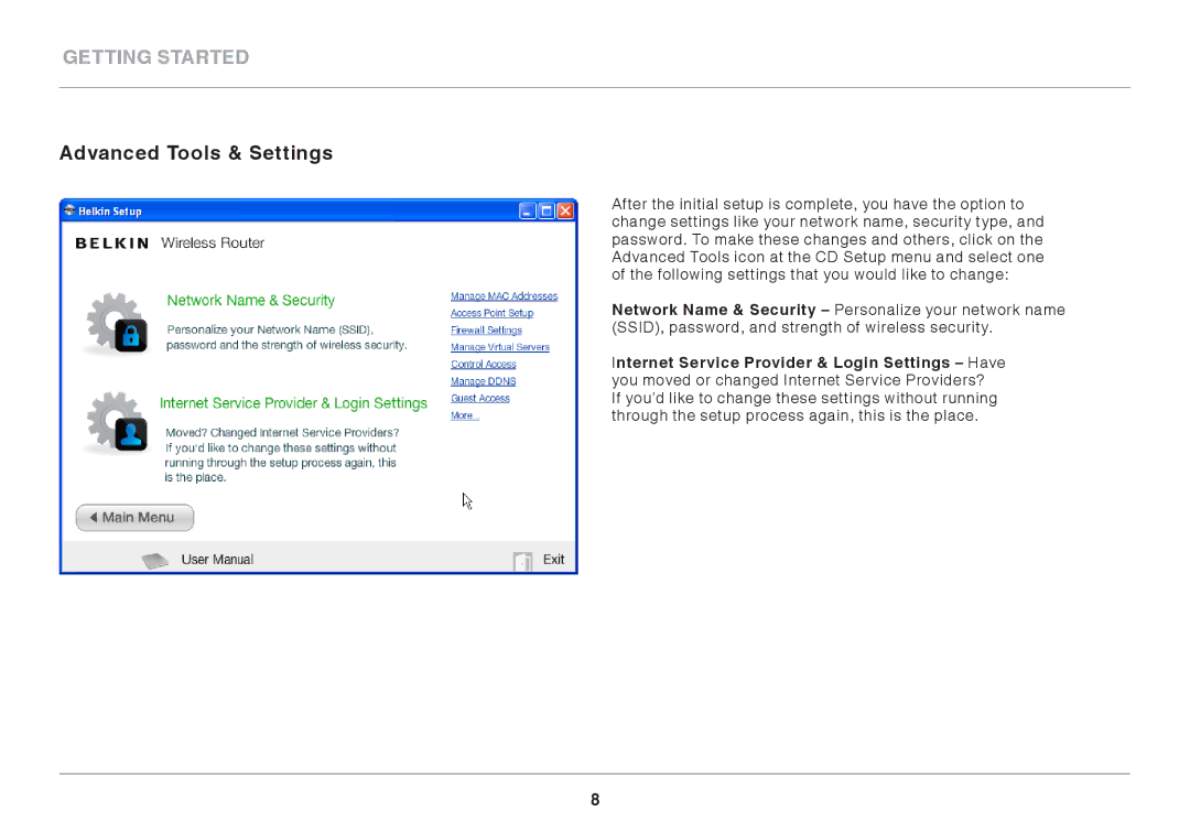 Belkin 8820ED00372_F7D2301_V1 user manual Advanced Tools & Settings 