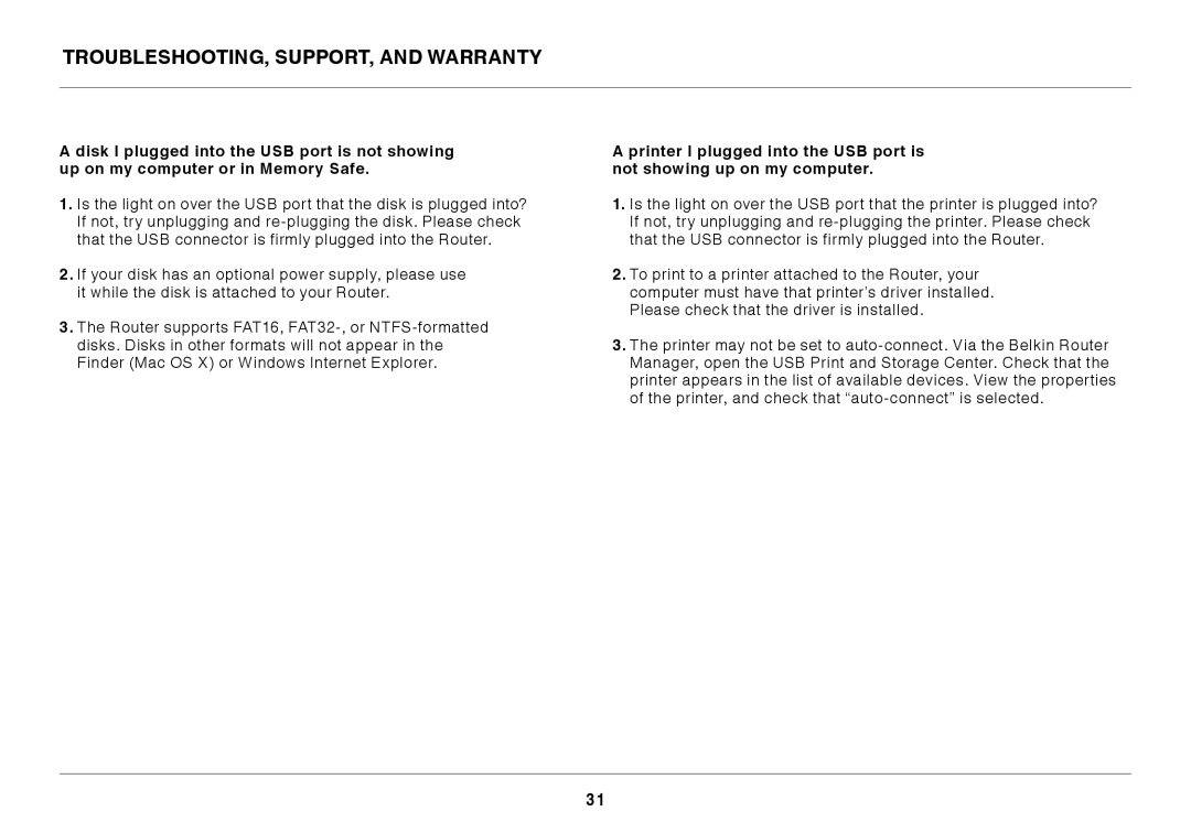 Belkin 8820ED00378_F7D4301_V1 user manual Troubleshooting, Support, and Warranty 