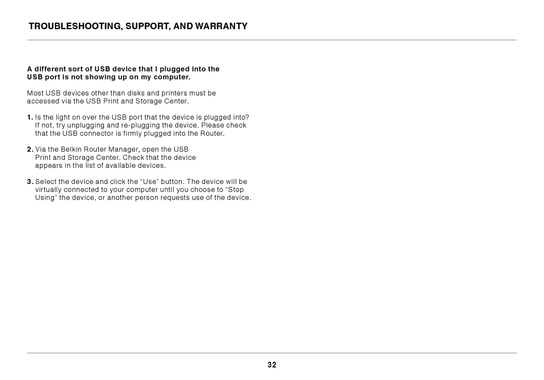 Belkin 8820ED00378_F7D4301_V1 user manual Troubleshooting, Support, and Warranty 