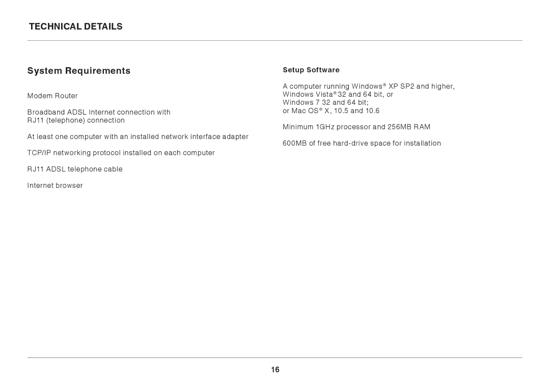 Belkin 8820ED00388_F7D1401_V1 user manual Technical Details System Requirements, Setup Software 