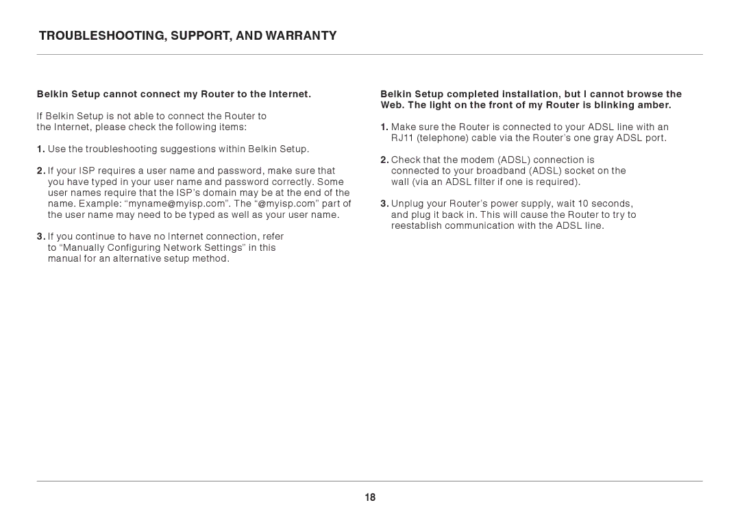 Belkin 8820ED00388_F7D1401_V1 user manual Belkin Setup cannot connect my Router to the Internet 