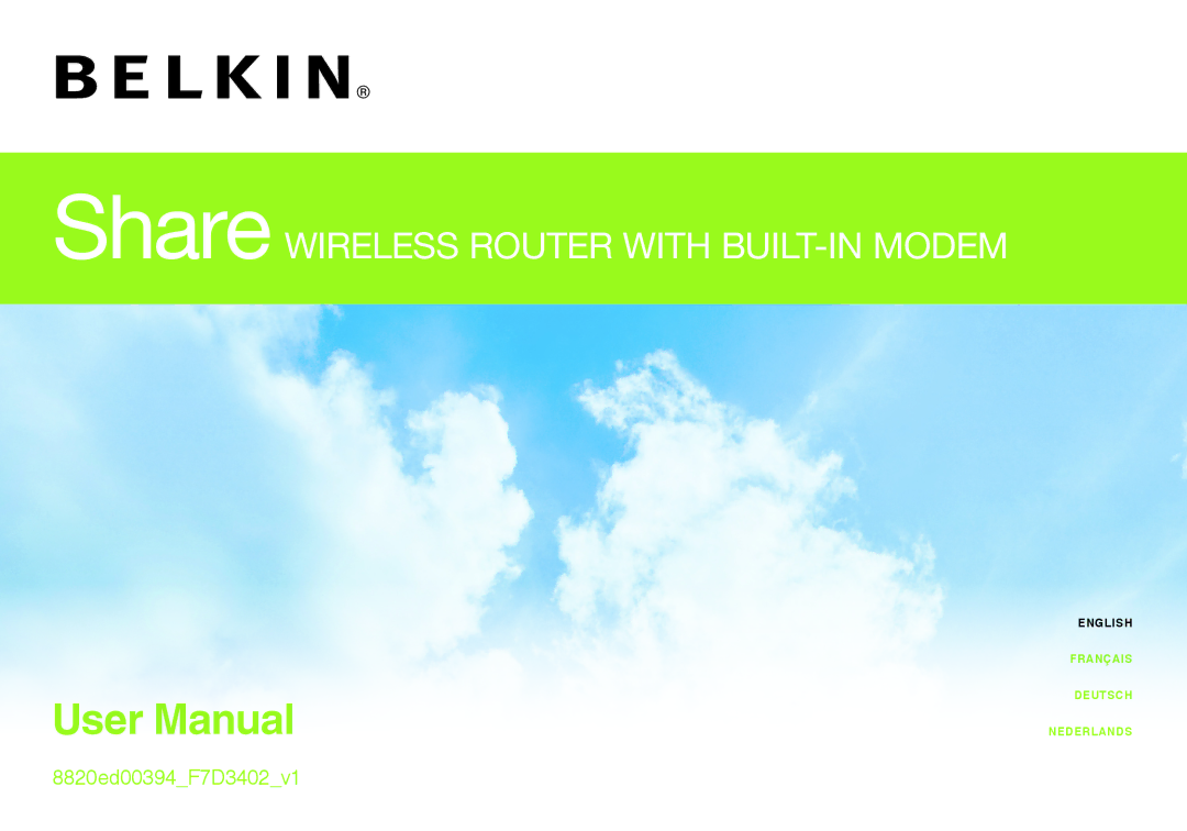 Belkin 8820ED00394_F7D3402_V1 user manual Share Wireless Router with Built-in Modem 