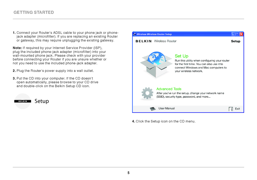 Belkin 8820ED00394_F7D3402_V1 user manual Setup 