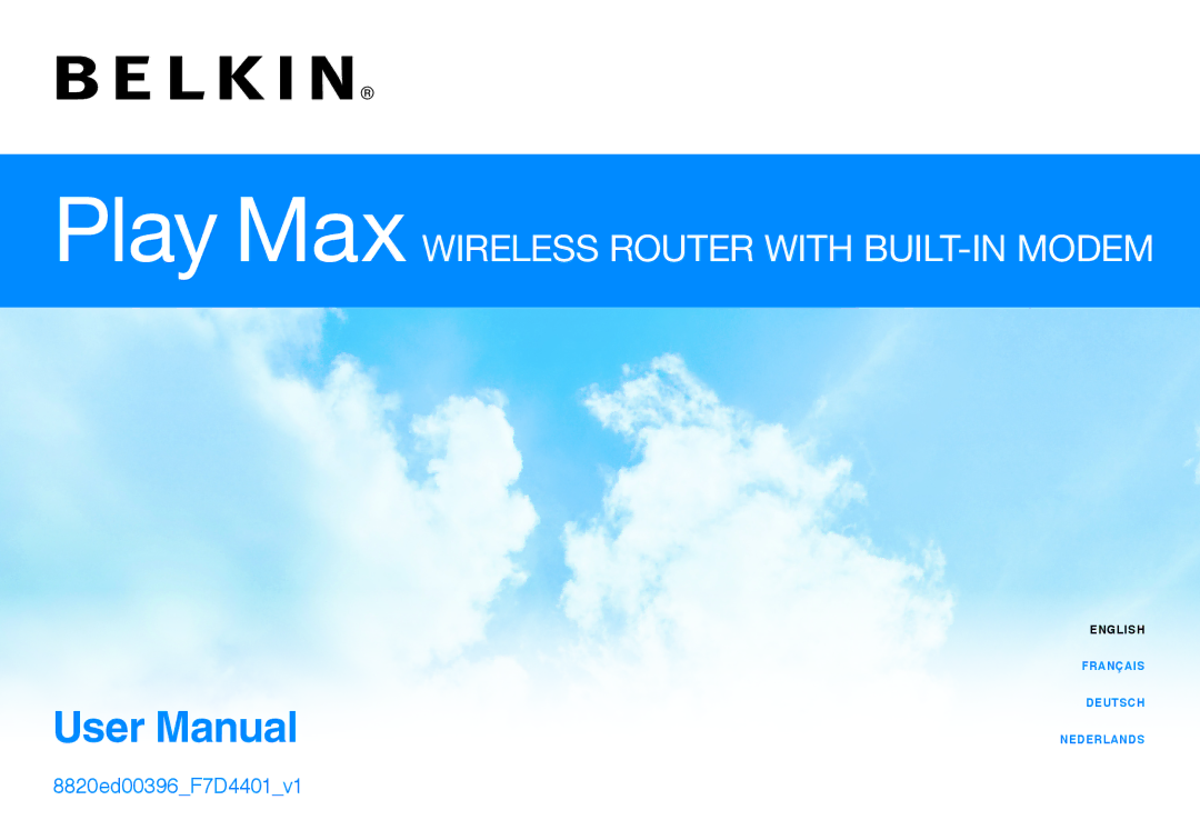 Belkin 8820ED00396_F7D4401_V1 manual Play Max Wireless Router with Built-in Modem 