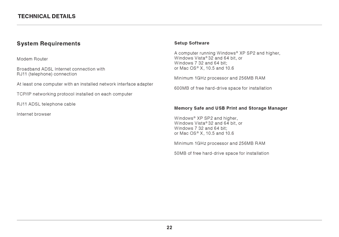 Belkin 8820ED00396_F7D4401_V1 manual Technical Details System Requirements, Setup Software 