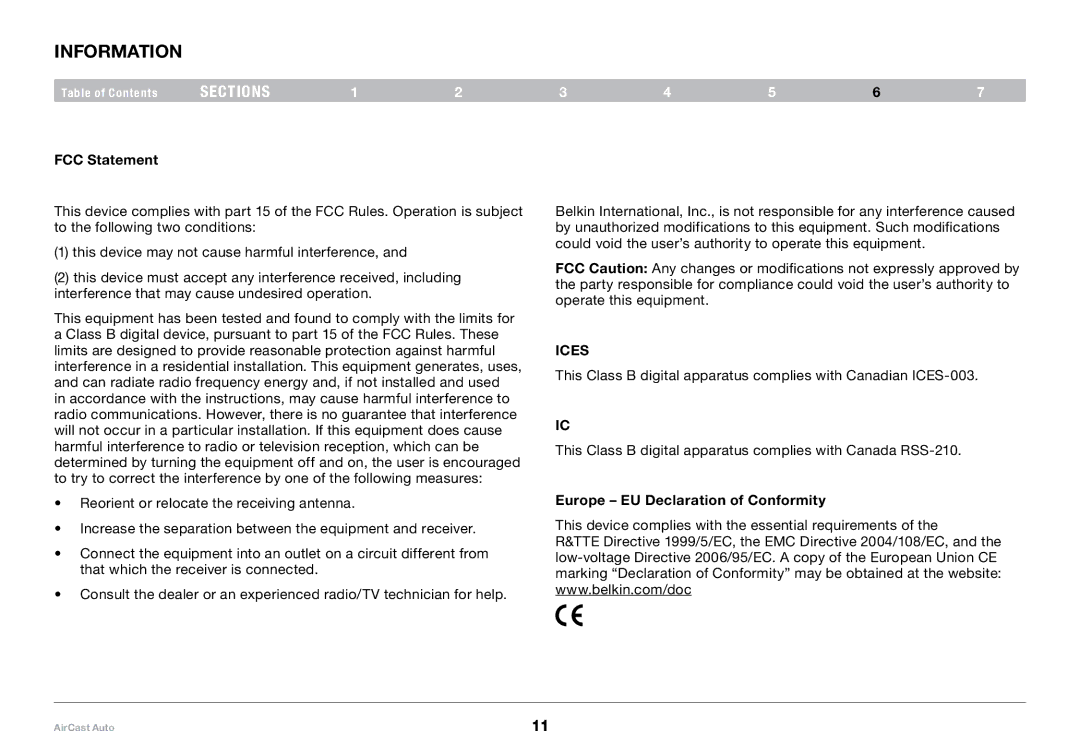 Belkin 8820tt00529 F4U037 user manual Information, FCC Statement, Europe EU Declaration of Conformity 