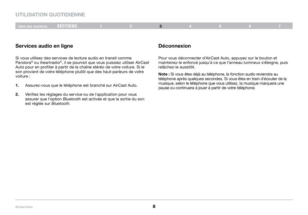 Belkin 8820tt00529 F4U037 user manual Services audio en ligne, Déconnexion 