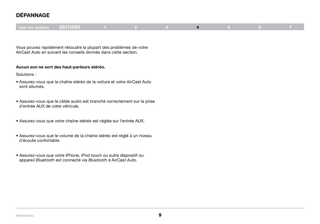 Belkin 8820tt00529 F4U037 user manual Dépannage, Aucun son ne sort des haut-parleurs stéréo 