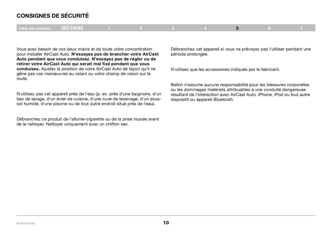 Belkin 8820tt00529 F4U037 user manual Consignes de sécurité 