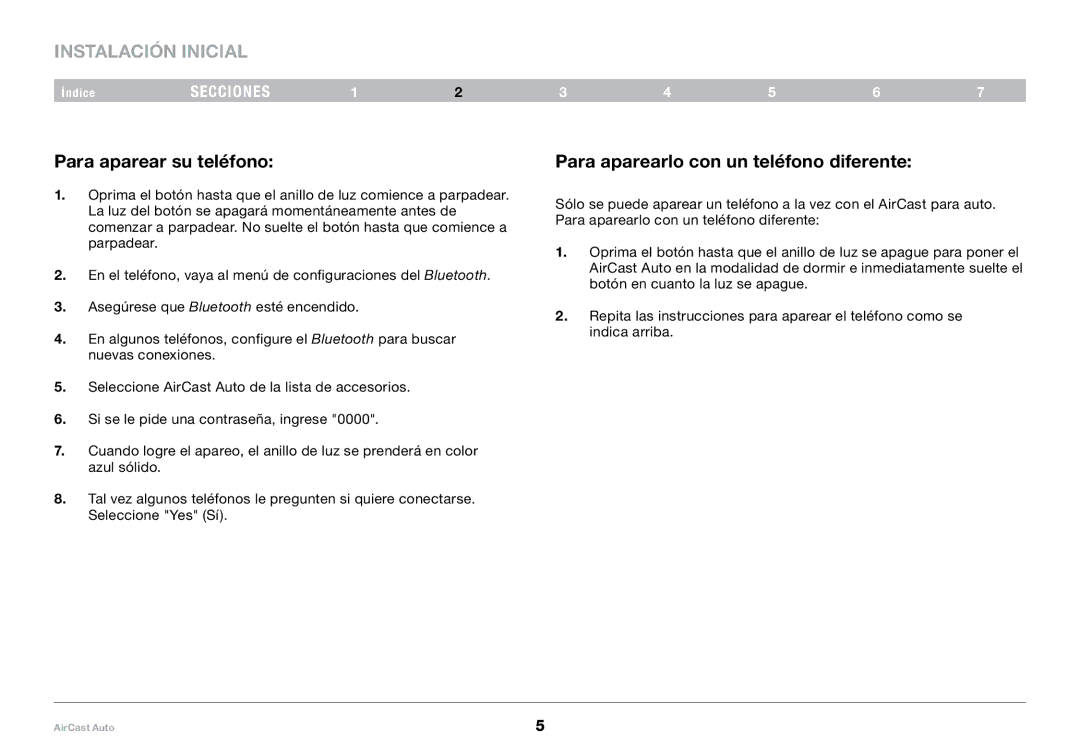 Belkin 8820tt00529 F4U037 user manual Para aparear su teléfono, Para aparearlo con un teléfono diferente 