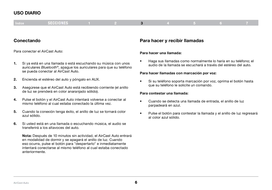 Belkin 8820tt00529 F4U037 user manual Uso diario, Conectando, Para hacer y recibir llamadas 