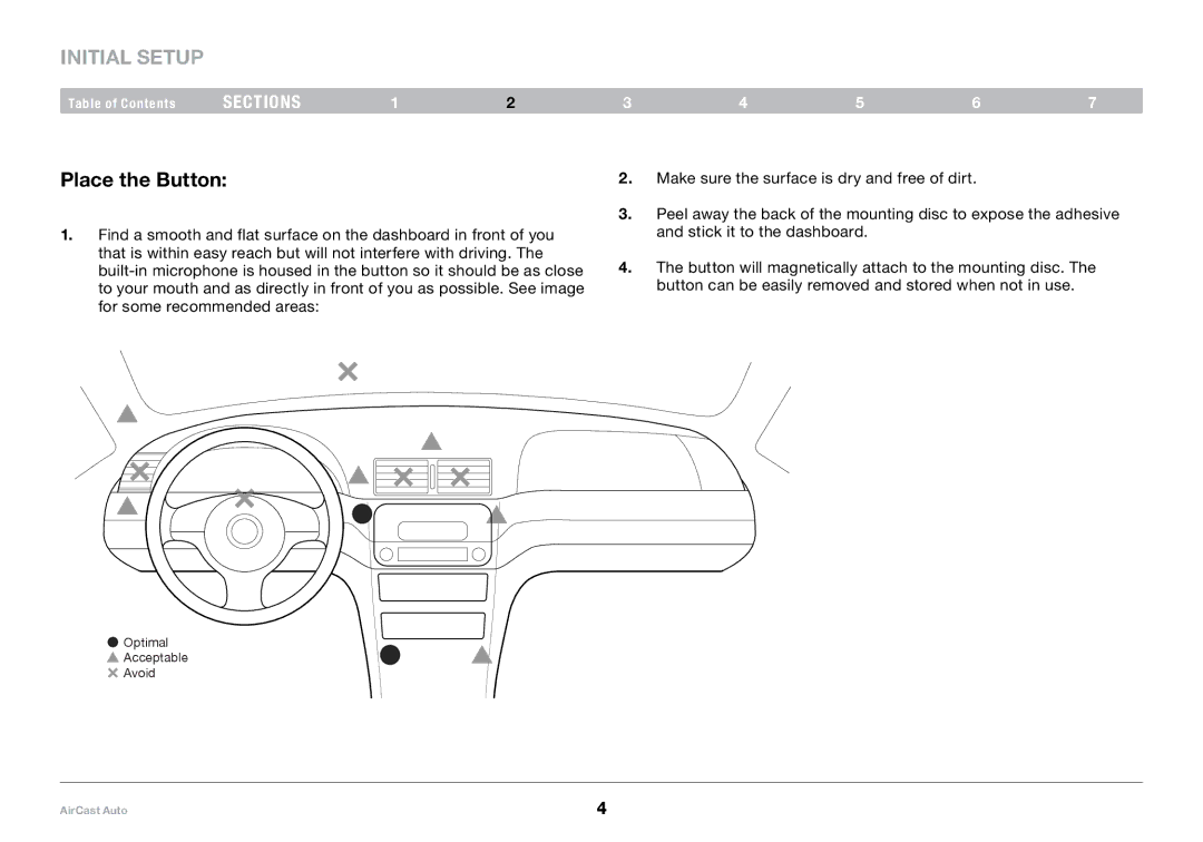 Belkin 8820tt00529 F4U037 user manual Initial Setup, Place the Button 