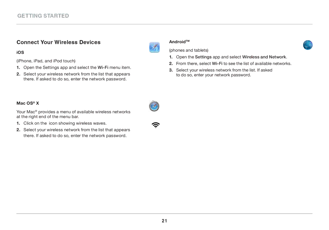 Belkin AC1800 user manual Connect Your Wireless Devices, Ios, Mac OS, AndroidTM 