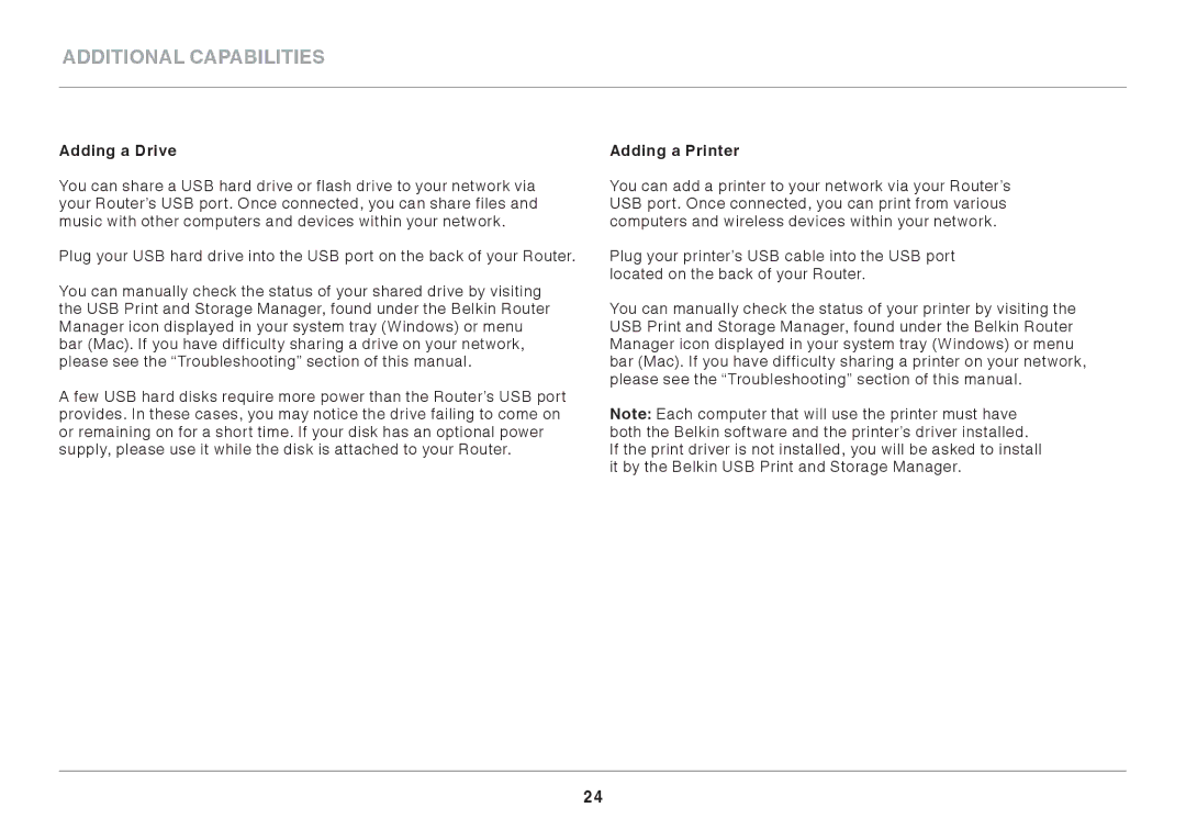 Belkin AC1800 user manual Adding a Drive, Adding a Printer 