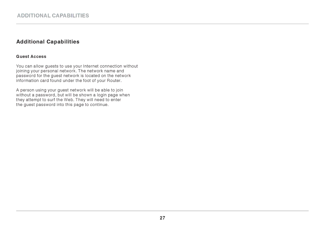 Belkin AC1800 user manual Additional Capabilities, Guest Access 