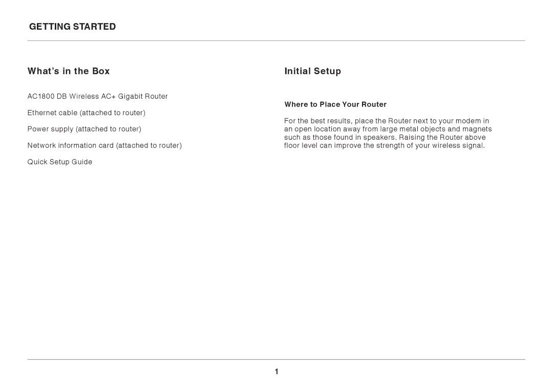 Belkin AC1800 user manual Getting Started What’s in the Box, Initial Setup, Where to Place Your Router 