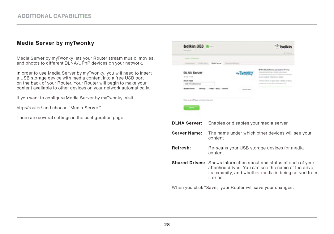 Belkin AC1800 user manual Media Server by myTwonky 