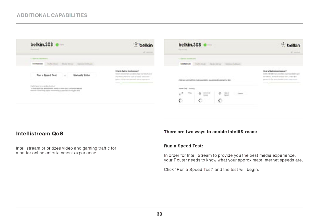 Belkin AC1800 user manual Intellistream QoS, There are two ways to enable IntelliStream Run a Speed Test 