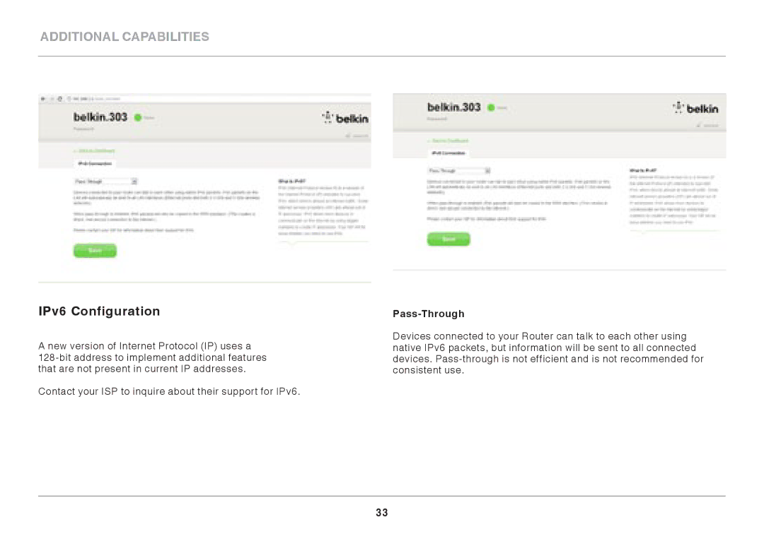 Belkin AC1800 user manual IPv6 Configuration, Pass-Through 