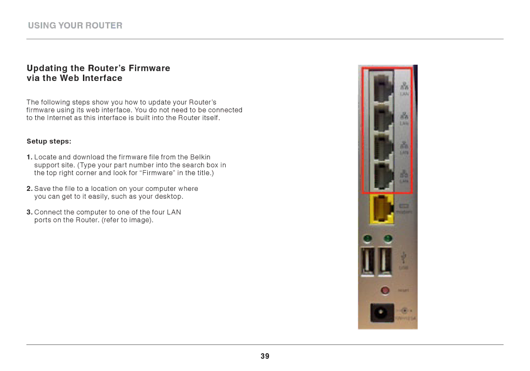 Belkin AC1800 user manual Updating the Router’s Firmware Via the Web Interface, Setup steps 