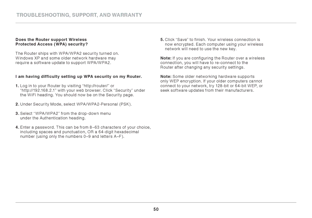 Belkin AC1800 user manual Am having difficulty setting up WPA security on my Router 