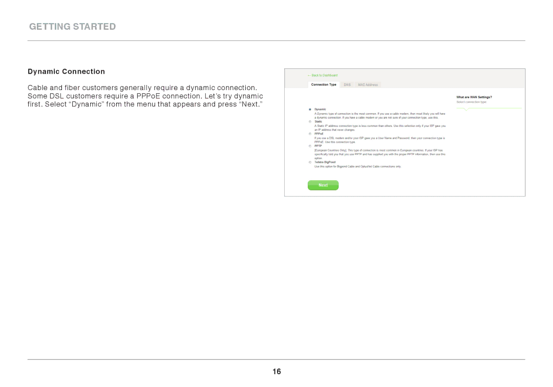 Belkin AC900 DB user manual Dynamic Connection 