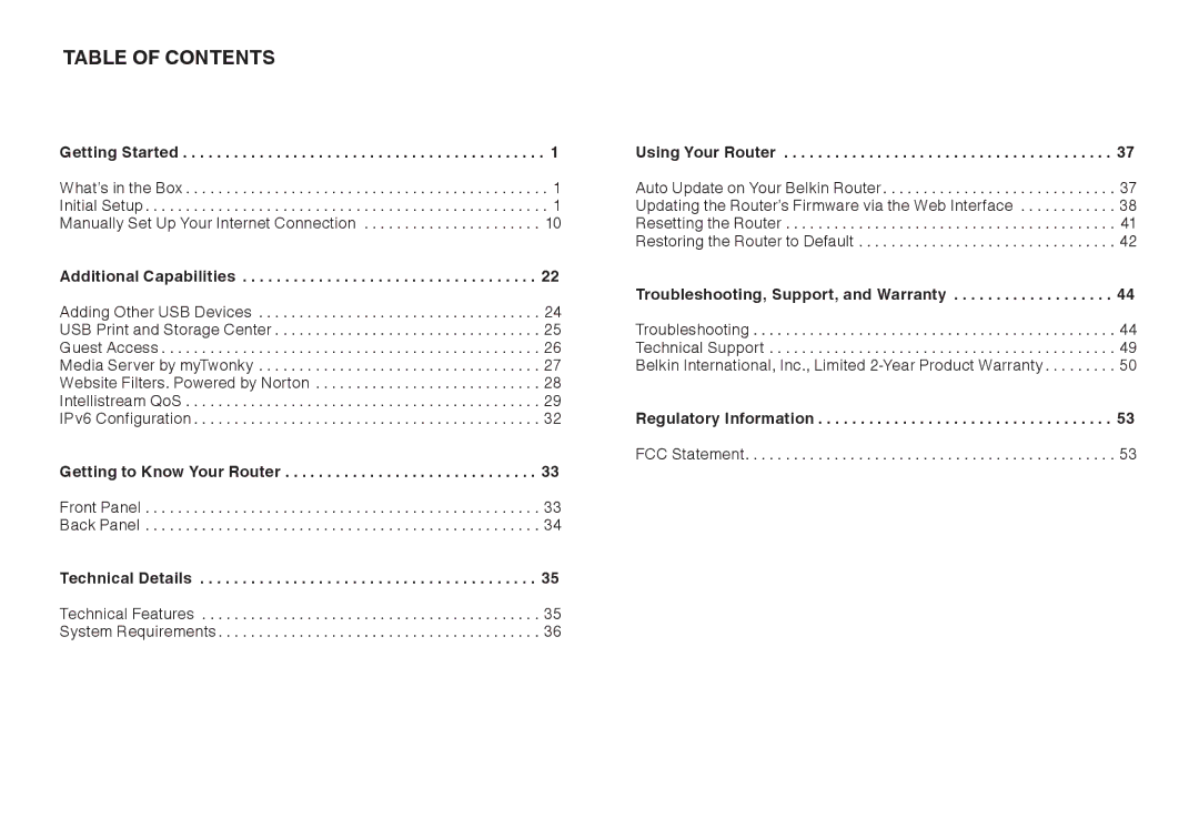 Belkin AC900 DB user manual Table of Contents 