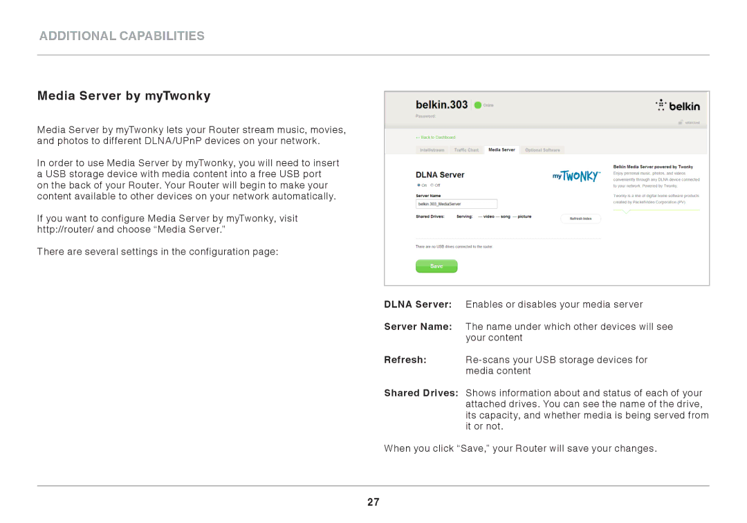 Belkin AC900 DB user manual Media Server by myTwonky 