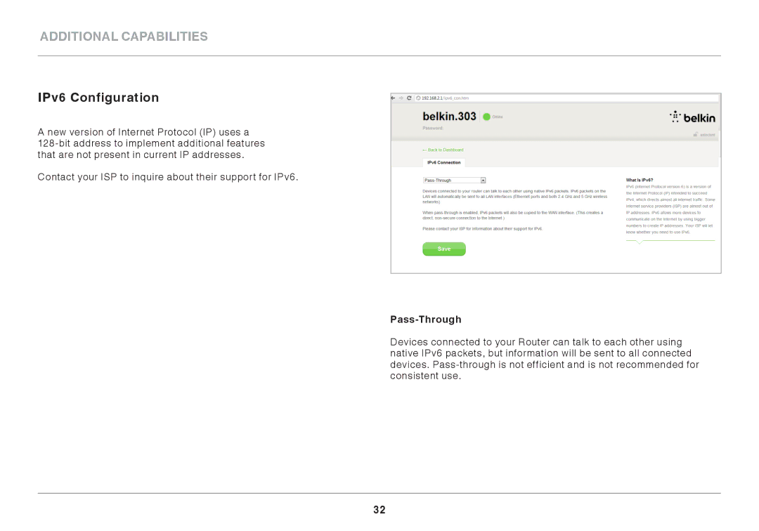 Belkin AC900 DB user manual IPv6 Configuration, Pass-Through 