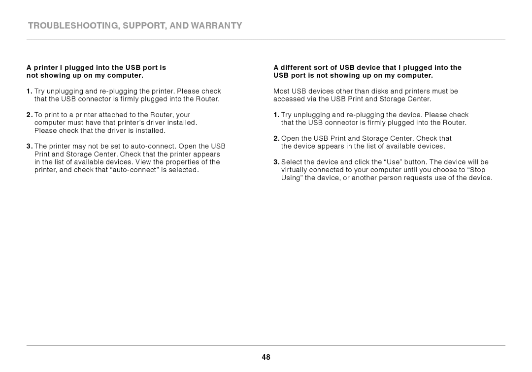 Belkin AC900 DB user manual TROUBLESHOOTING, SUPPORT, and Warranty 