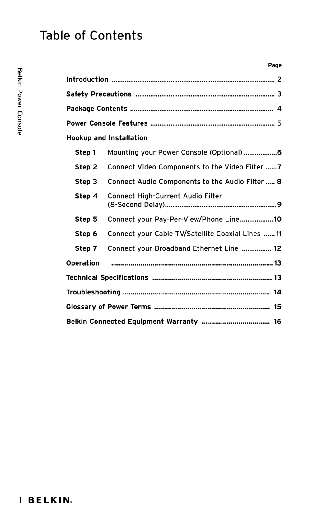 Belkin AP20500EA3M-BLK user manual Table of Contents 