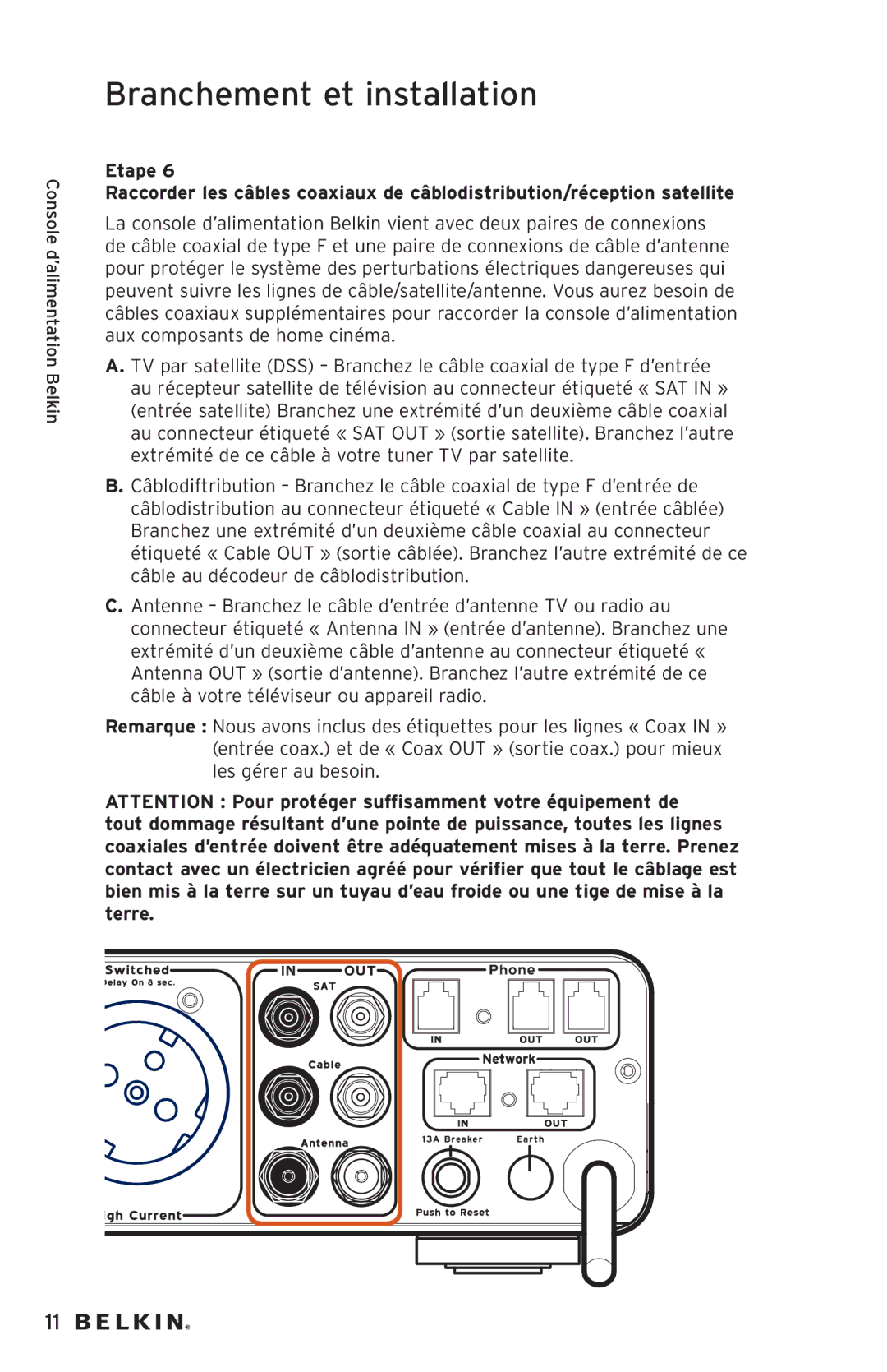 Belkin AP20500EA3M-BLK user manual Branchement et installation 