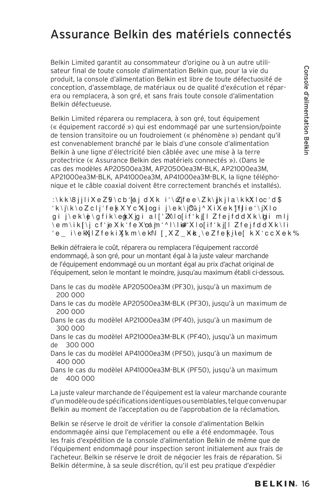 Belkin AP20500EA3M-BLK user manual Assurance Belkin des matériels connectés 