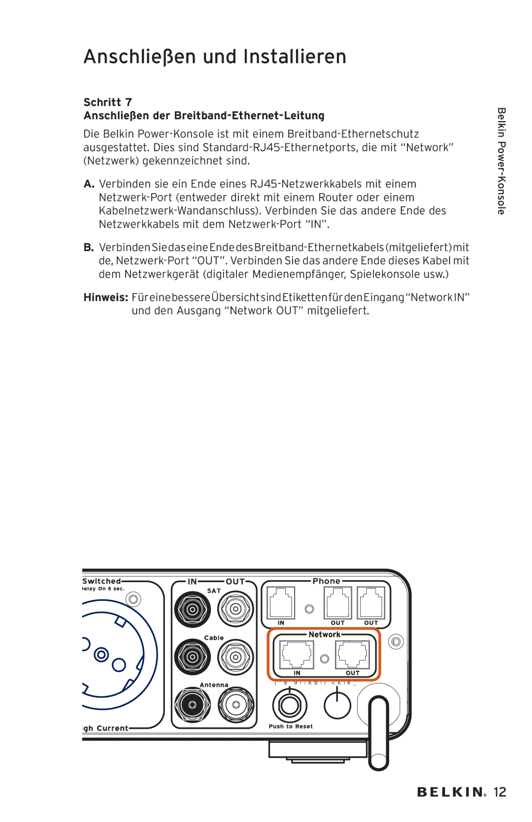 Belkin AP20500EA3M-BLK user manual Schritt Anschließen der Breitband-Ethernet-Leitung 