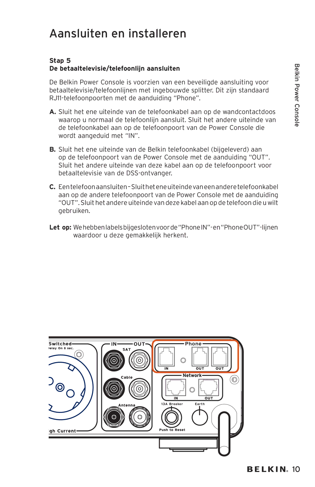 Belkin AP20500EA3M-BLK user manual Stap De betaaltelevisie/telefoonlijn aansluiten 