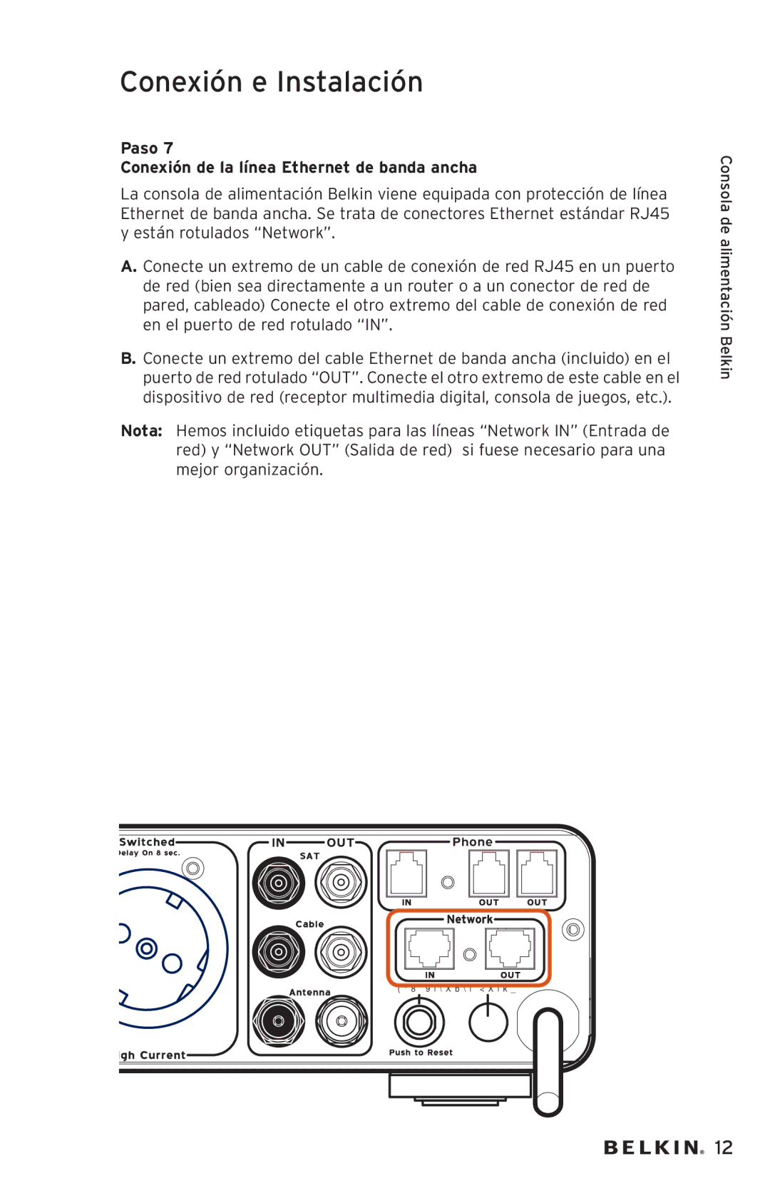 Belkin AP20500EA3M-BLK user manual Paso Conexión de la línea Ethernet de banda ancha 