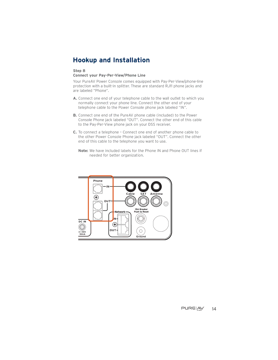 Belkin AP21300-12 user manual Step Connect your Pay-Per-View/Phone Line 