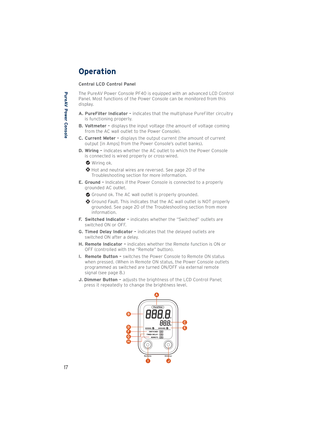 Belkin AP21300-12 user manual Operation, Central LCD Control Panel 