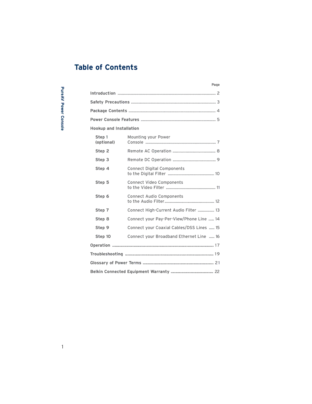 Belkin AP21300-12 user manual Table of Contents 