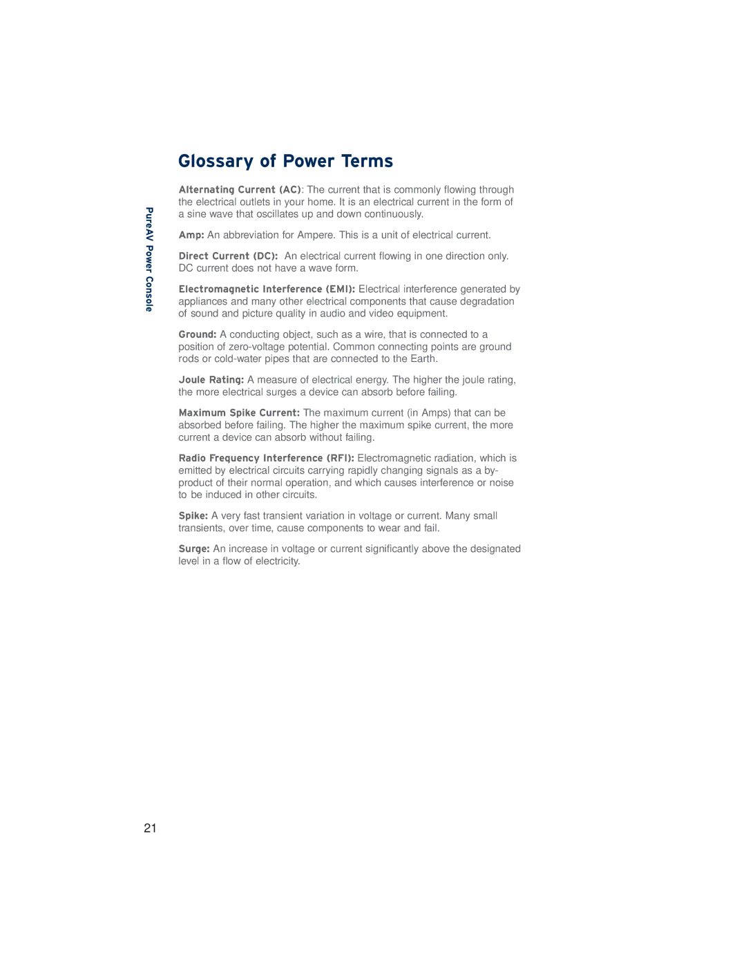 Belkin AP21300-12 user manual Glossary of Power Terms 