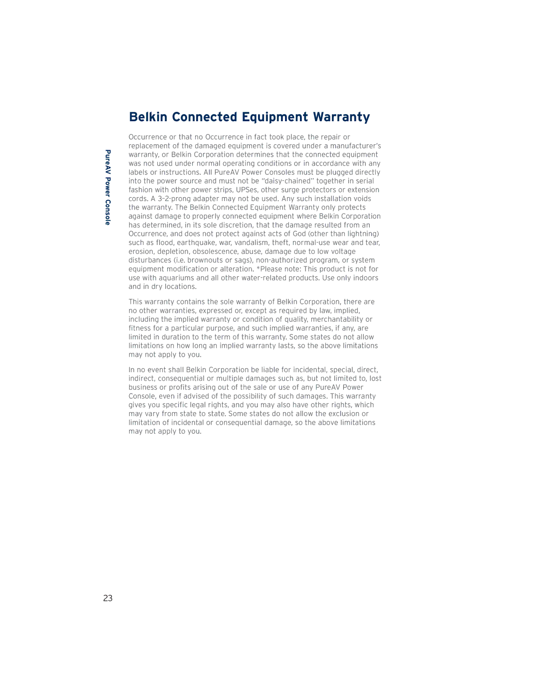 Belkin AP21300-12 user manual Belkin Connected Equipment Warranty 