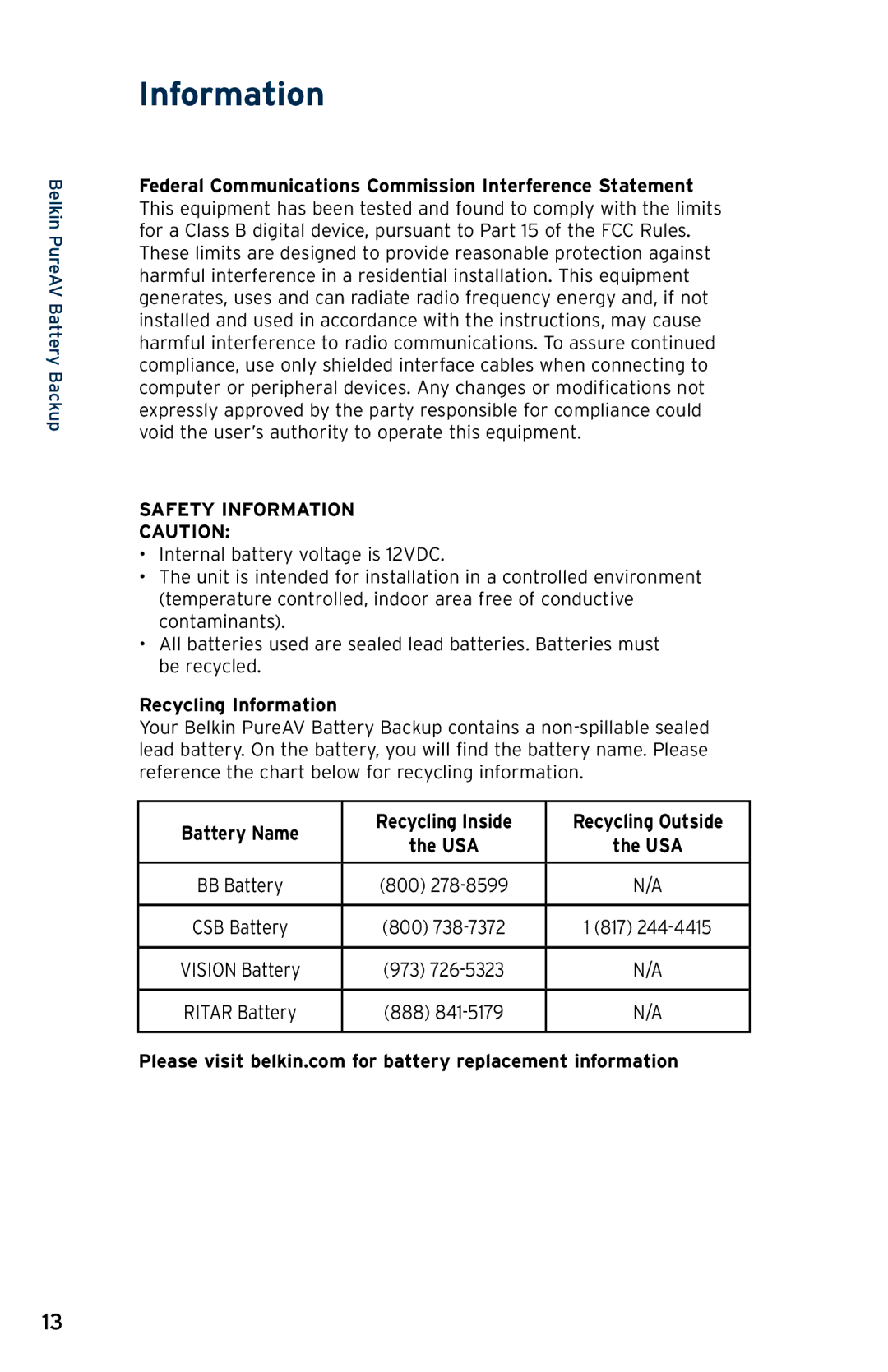 Belkin AP30800fc10-BLK user manual Recycling Information 