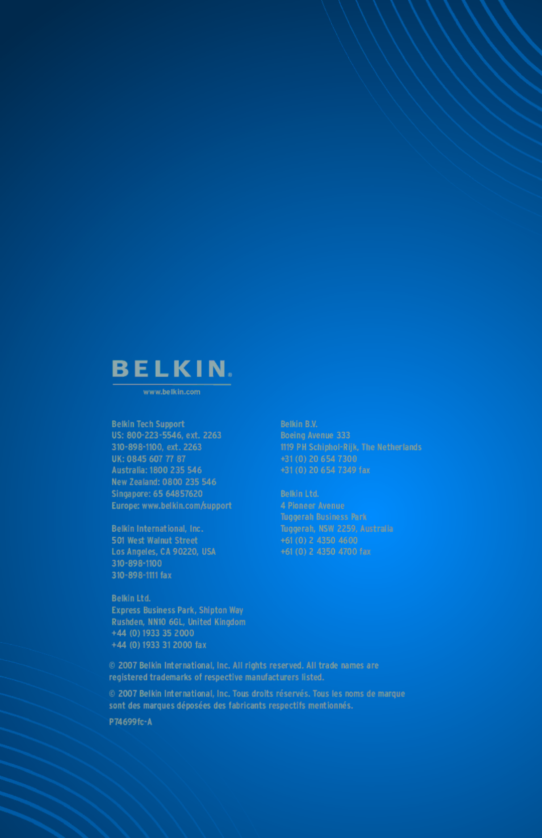 Belkin AP30800fc10-BLK user manual UK 0845 607 77 