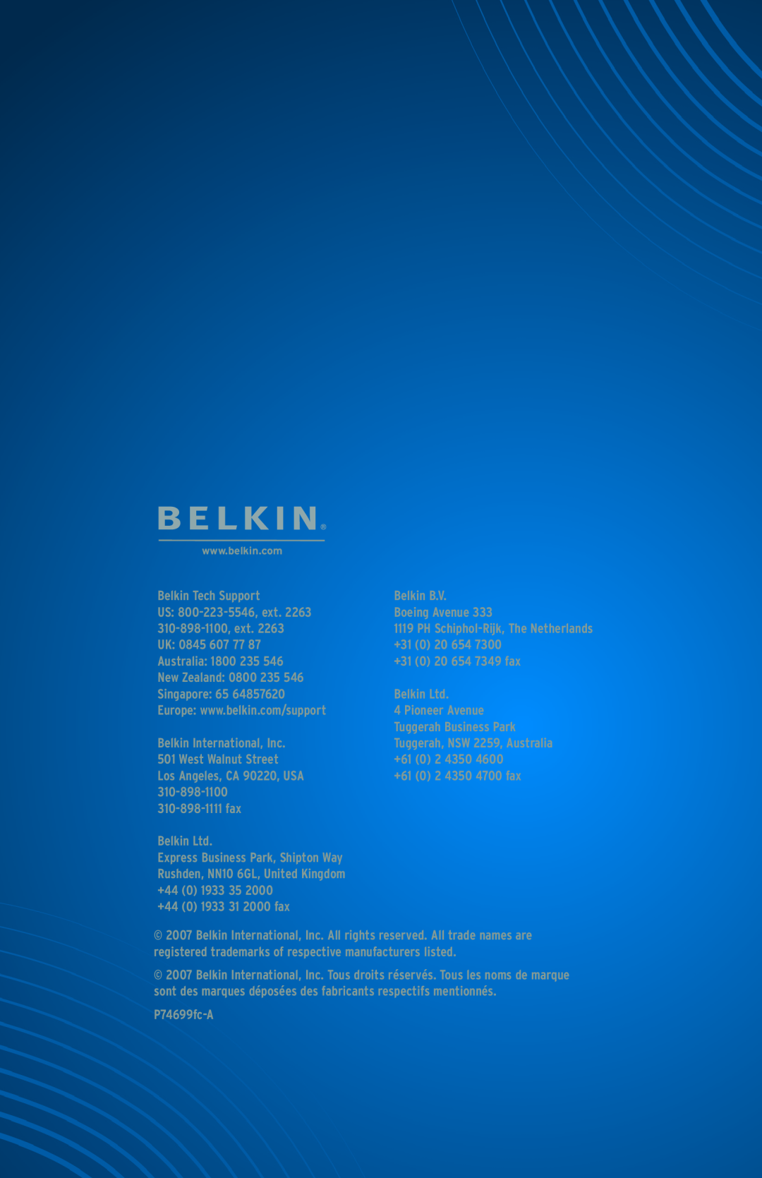Belkin AP30800fc10-BLK user manual Belkin Tech Support 
