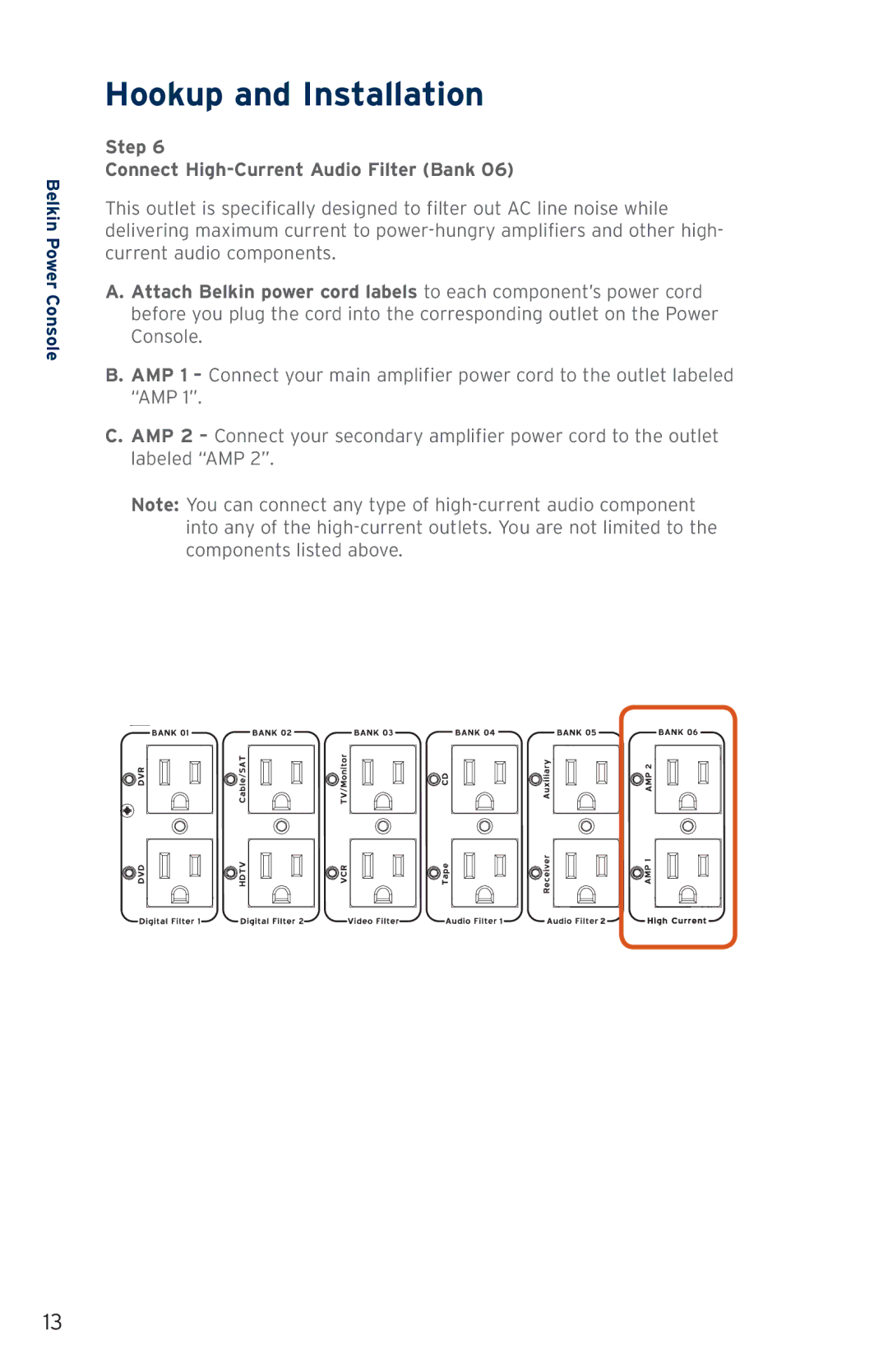 Belkin AP41300fc12-BLK user manual Step Connect High-Current Audio Filter Bank 