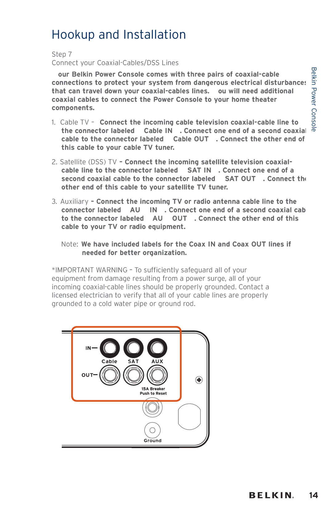 Belkin AP41300fc12-BLK user manual Step Connect your Coaxial-Cables/DSS Lines 