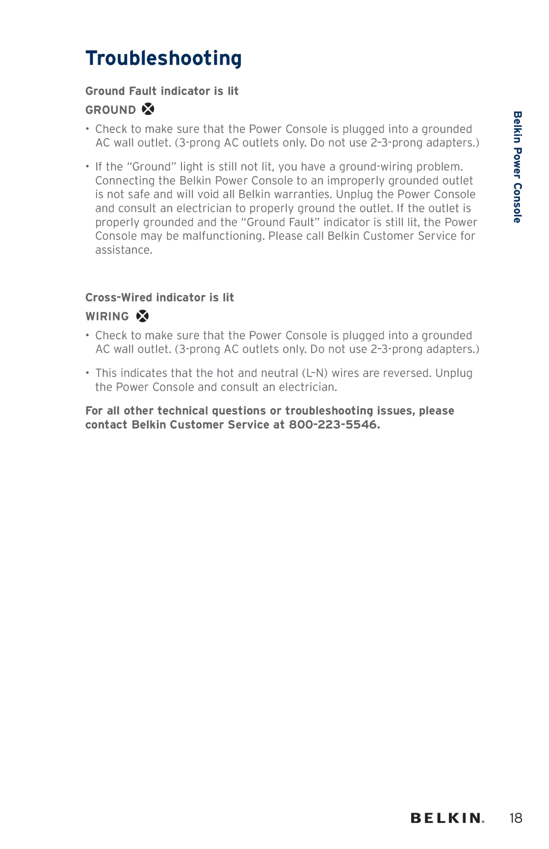 Belkin AP41300fc12-BLK user manual Ground Fault indicator is lit, Cross-Wired indicator is lit 